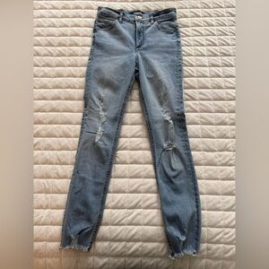 Express Light Blue Distressed Skinny Jeans
